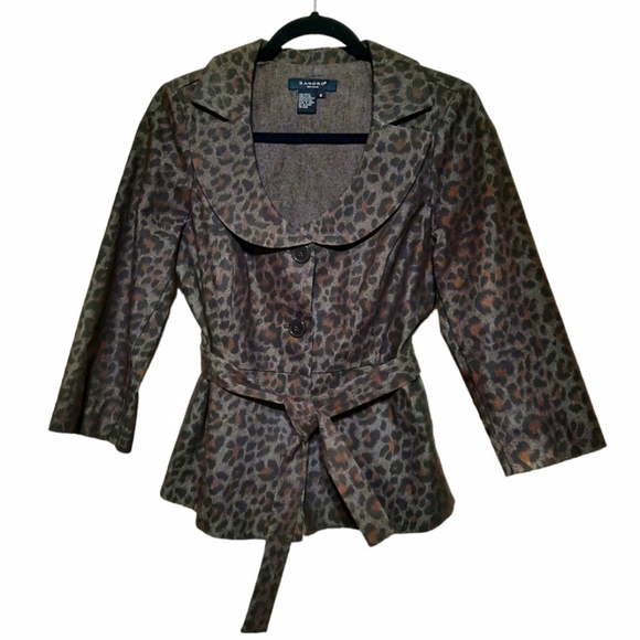 SANDRO Sportswear Leopard Blazer Tie Belt Button Front Grey Black Brown S - Picture 6 of 6